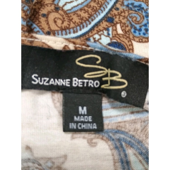 Suzanne Betro Womens M Jersey Cotton Blend Tie Pockets Paisley Print Midi Dress - Picture 6 of 7